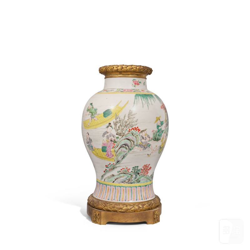 十八世紀 粉彩漁樂圖罐 後配鎏金銅飾 | A FAMILLE-ROSE 'FISHERMAN' JAR WITH ORMULU MOUNTING